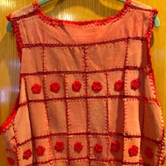 NWOT Michael Mims Kathy Cole 100% Leather Suede Red/Pink V-Neck Vest Sz: 1X - Picture 4 of 8